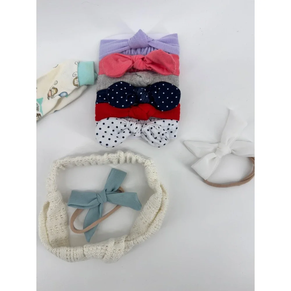 Carters Baby Girl Monkey Print Footed Sleeper and 8 Piece Headband Set 0-3M